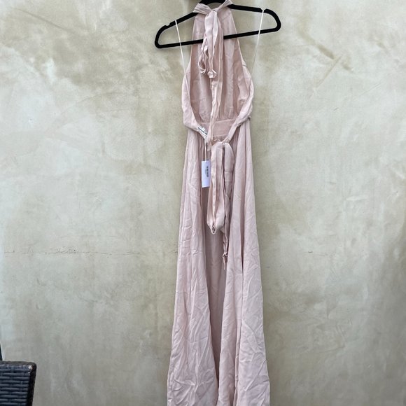 Reformation Andee Maxi Length Dress Champagne Halter Neckline Bow Tie Open Back - Picture 12 of 14